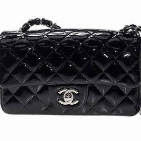 Chanel Patent Leather Mini Coco Flap Bag Silver Hardware A69900VBLK