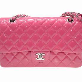 Chanel Patent Leather Medium Size Coco Flap Bag Silver Hardware Pink A01112VPINK
