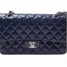 Chanel Patent Leather Medium Size Coco Flap Bag Silver Hardware Navy Blue A01112VNBLUE