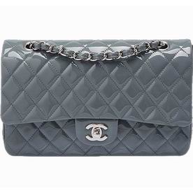 Chanel Patent Medium Flap Bag Blue Grey(Silver) A01112-BG