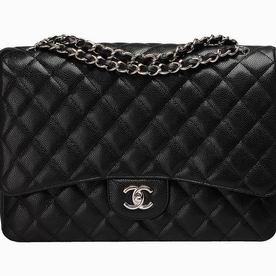 Chanel Maxi Size Cruise Caviar Leather Coco Flap Silver Chain Black A58601DS