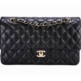 Chanel Medium Lambskin Double Flap Bag Black Gold A01112-5