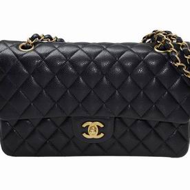 Chanel Medium Size Caviar Coco Flap Bag Black Gold Chain A01112CBLKM