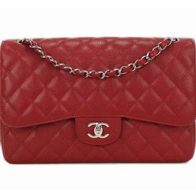 Chanel Caviar Jumbo Flap Bag In Red Silver Chain A28600-RS