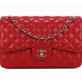 Chanel Lambskin Jumbo Double Flap Bright RED(silver) A58600Y01480