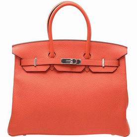 Hermes Orange Poppy Togo Leather Birkin 35 Silver Chain Hand-sewing BK358VTGSS
