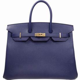 Hermes Bleu Saphir Epsom Leather Birkin 35 Gold Chain BK3573EPGP