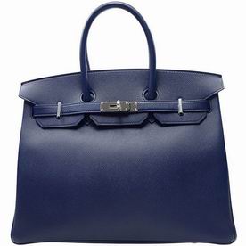 Hermes Bleu Saphir Epsom Leather Birkin 35 Silver Chain BK3573EPSS