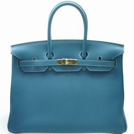 Hermes Bleu Jeans Togo Leather Birkin 35 Gold Chain BK3575TGGP