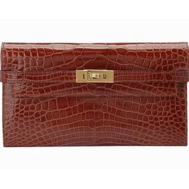 Hermes Crocodile Kelly Long Wallet Brick Red H49399