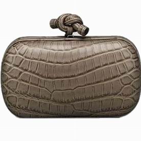 Bottega Veneta Stone Soft Crocodile Fume Knot Clutch BGV68404