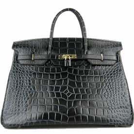 Hermes Birkin 40 Cowhide Leather Bag Black-Crocodile Design(Gold) H1044-C