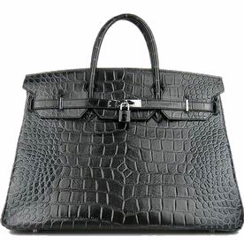 Hermes Birkin 40 Cowhide Leather Bag Black-Crocodile Design(Silver) H1044-D