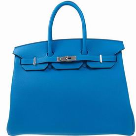 Hermes AE Blue Togo Leather Birkin 35 Silver Chain Hand-sewing BK35AETGS