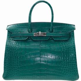 Hermes Malachite Shiny Crocodile Mat Birkin 35 Silver Chain Hand-sewing BK35Z5MCROSA