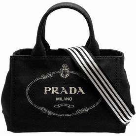 Prada Canapa Gold Logo Denim Should/Handbag Black PR573171