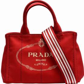 Prada Canapa Gold Logo Denim Should/Handbag Red PR410098