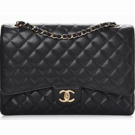 Chanel Caviar Leather Maxi Size Coco Flap Gold Hardware Black A58601GH