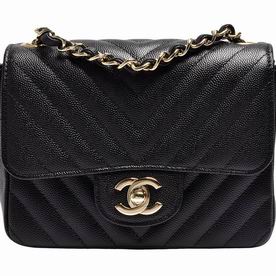 Chanel Caviar Chevron Quilting Mini Coco Gold Chain Black A35200BG