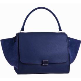 CELINE Large Calfskin & Chamois Luggage Ocean Blue CE486581