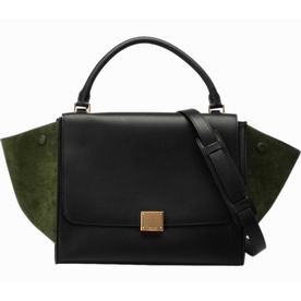 CELINE Medium Calfskin & Chamois Luggage Black/Dark Green CE492092
