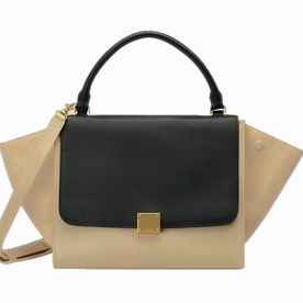 Celine Trapeze Calfskin Chamois Bag Black&Milk Tea C395113