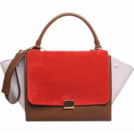Celine Trapeze Calfskin Chamois Bag Red/Coffee/White C394267