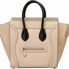 Celine Mini Square Luggage Smooth Calfskin Nano Bag Beige/Black CE50827