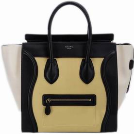 Celine Calfskin Nano Luggage Bag Black/Yellow/Beige CE44896