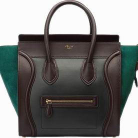 Celine Calfskin And Chamois Luggage Mini Bag Coffee/Green 134961COG