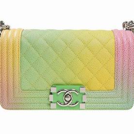 Chanel Colorful Calfskin Leather Small Boy Bag Green Lock Silver Chain A67085CMCS