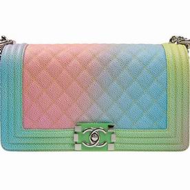 Chanel Colorful Calfskin Leather Medium Boy Bag Green Lock Silver Hardware A67086CMCSS