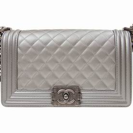 Chanel Light Grey Calfskin Leather Medium Boy Bag Anti-silver Hardware A67086CLGREY