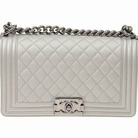 Chanel Silvery Calfskin Leather Medium Boy Bag Silver Hardware A67086CSIL