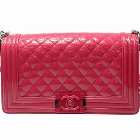 Chanel Red Patent Leather Medium Boy Bag Red Lock Anti-Silver Hardware A67086VFUCHSIA