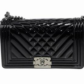 Chanel Black Patent Leather Medium Boy Bag Silver Hardware A90191VBLKS