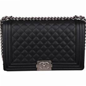 Chanel New Caviar Leather 28cm Boy Bag Black(Silver) A54814