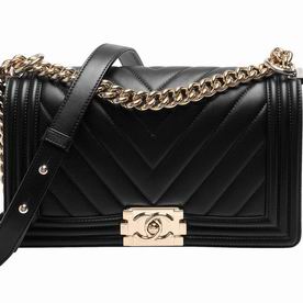 CHANEL Boy V Gold Hardware Lambskin Bag in Black C7112905