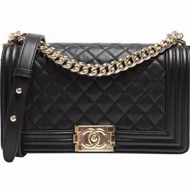 CHANEL Boy Rhombus Gold Hardware Caviar Calfskin Bag in Black C7091406