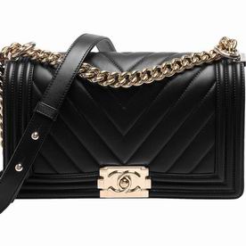 CHANEL Boy V Line Gold Hardware Lambskin Bag in Black C7091404