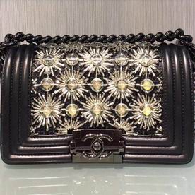 CHANEL Classic Boy Calfskin LED Shoulder Bag Black C7090803