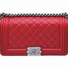 Chanel Red Lambskin Anti-silver Chain Boy Handbag A67086LRD