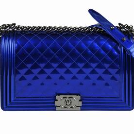 Chanel Electric Blue Patent Boy Bag Silver Chain A92193V