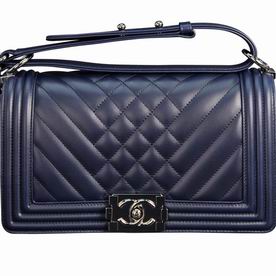 Chanel Dark Cran Lambskin Boy Bag Silver Chain A90191L