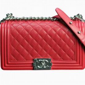 Chanel Dark Red Lambskin Silver Chain 25cm Boy Bag A90163RED