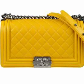 Chanel Yellow Lambskin Medium Boy Bag Silver Chain A67086L