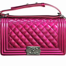 Chanel Shiny Purple Patent Boy Bag Silver Chain A67086V