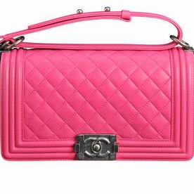 Chanel Rose Red Lambskin Silver Chain 25cm Boy Bag A67086RRD