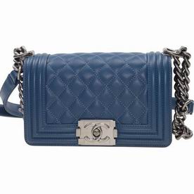 Chanel Lambskin Mini Boy Bag Antique-Silver Hardware Sapphire Blue A67085BLUES