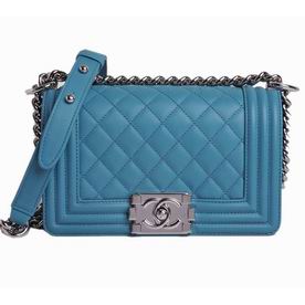 Chanel Lambskin Leather Mini Boy Bag Antique-Silver Hardware Light Blue A67085BLS